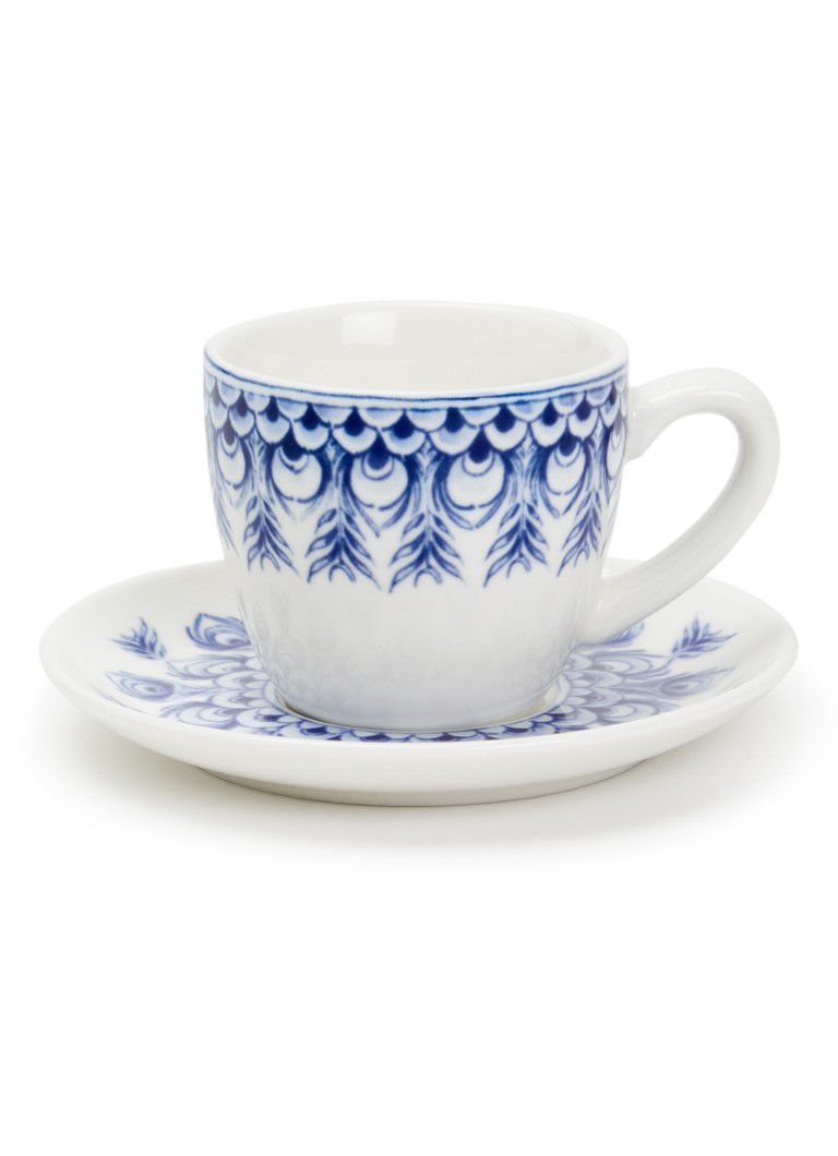 Heinen Delfts Blauw Paauw Blauw espressokopje en schotel Wit - Deal