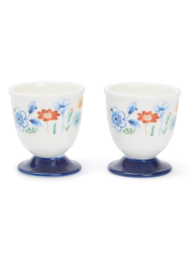 Heinen Delfts Blauw Wildbloemen eierdop 5 cm set van 2 Wit - Deal