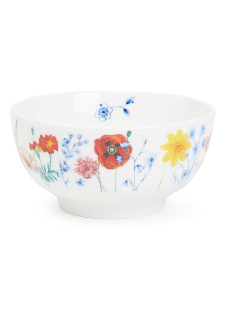 Heinen Delfts Blauw Wildbloemen kom 10 cm Wit - Deal