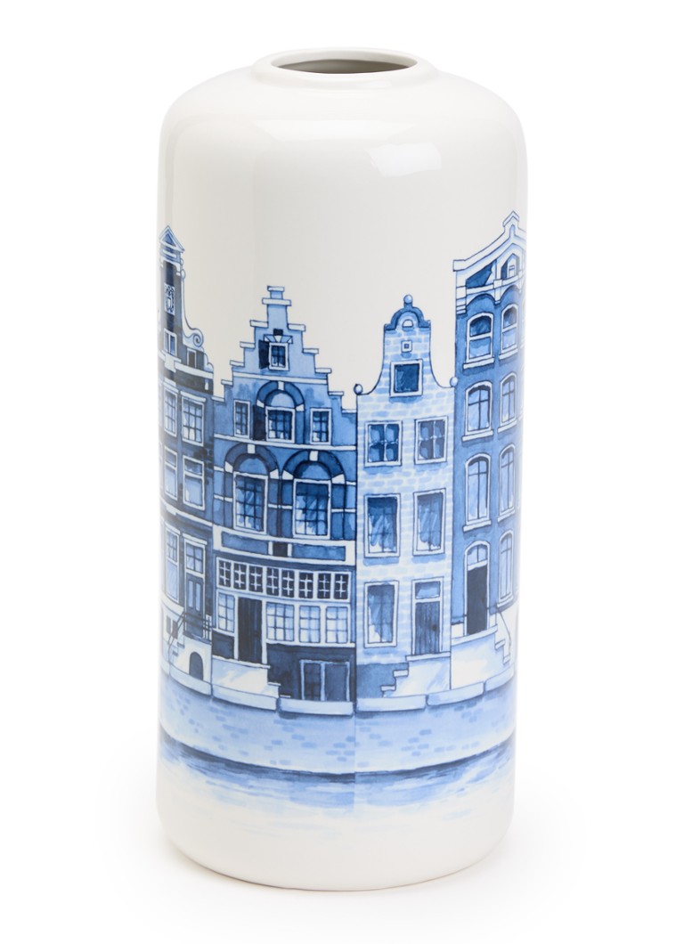 Heinen Delfts Blauw Huisjes vaas 31 cm Blauw - Deal