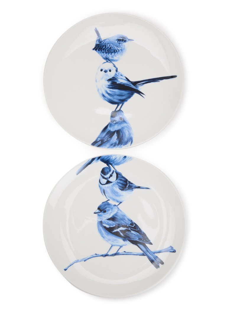 Heinen Delfts Blauw Stapeltje Vogels tweeluik wandbord 26 cm 2-delig Blauw - Deal