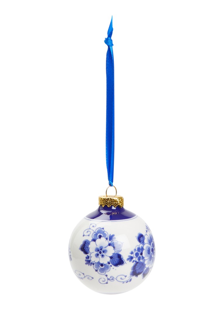 Heinen Delfts Blauw Amsterdamse Grachtenpandjes kerstbal 7 cm Gebroken wit - Deal