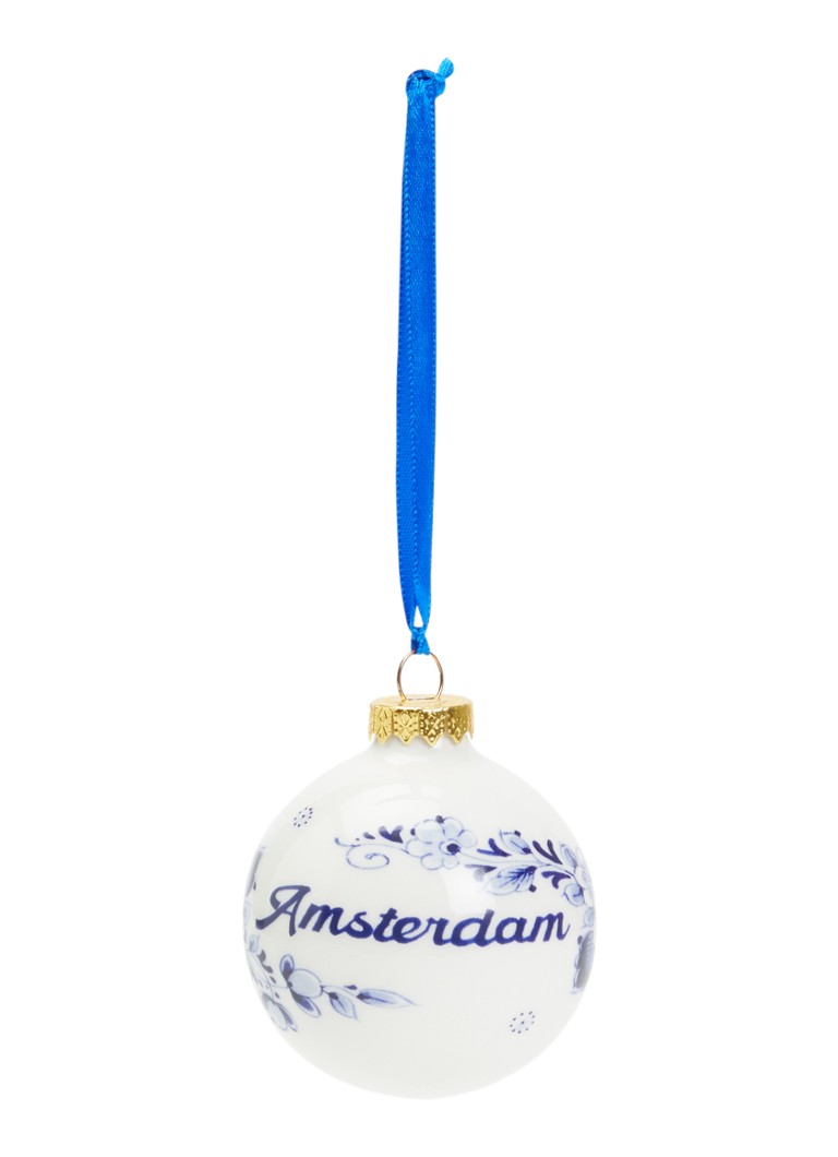 Heinen Delfts Blauw Bloemen Amsterdam kerstbal 7 cm Gebroken wit - Deal