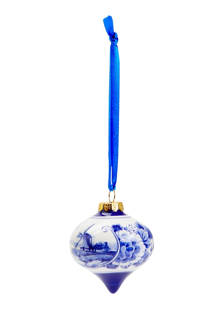 Heinen Delfts Blauw Landschap kerstbal druppel 7 cm Gebroken wit - Deal
