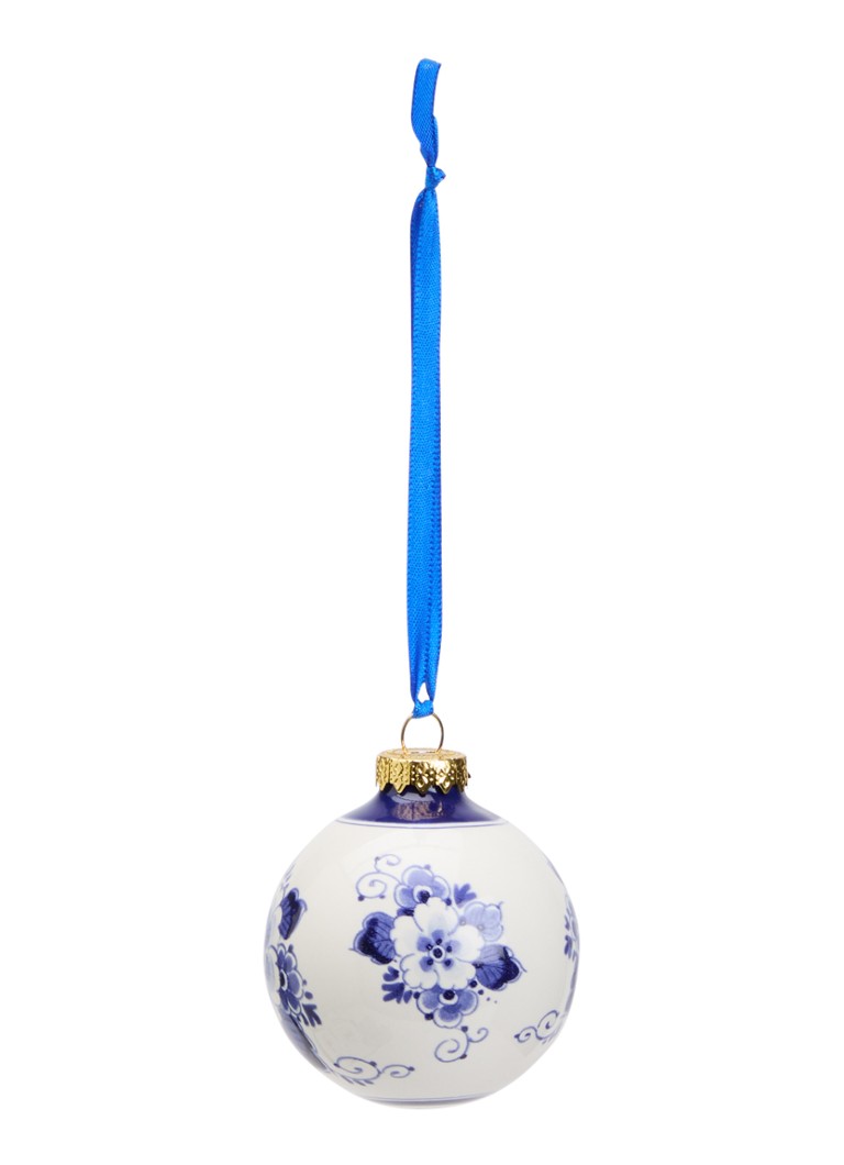 Heinen Delfts Blauw Landschap kerstbal 7 cm Gebroken wit - Deal