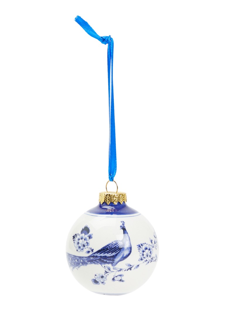 Heinen Delfts Blauw Pauw kerstbal 7 cm Gebroken wit - Deal