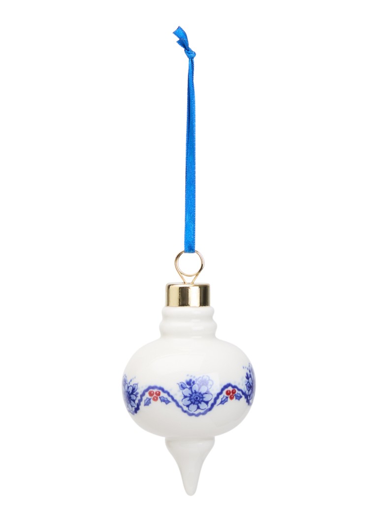 Heinen Delfts Blauw Kerstbal rond 8,5 cm Gebroken wit - Deal