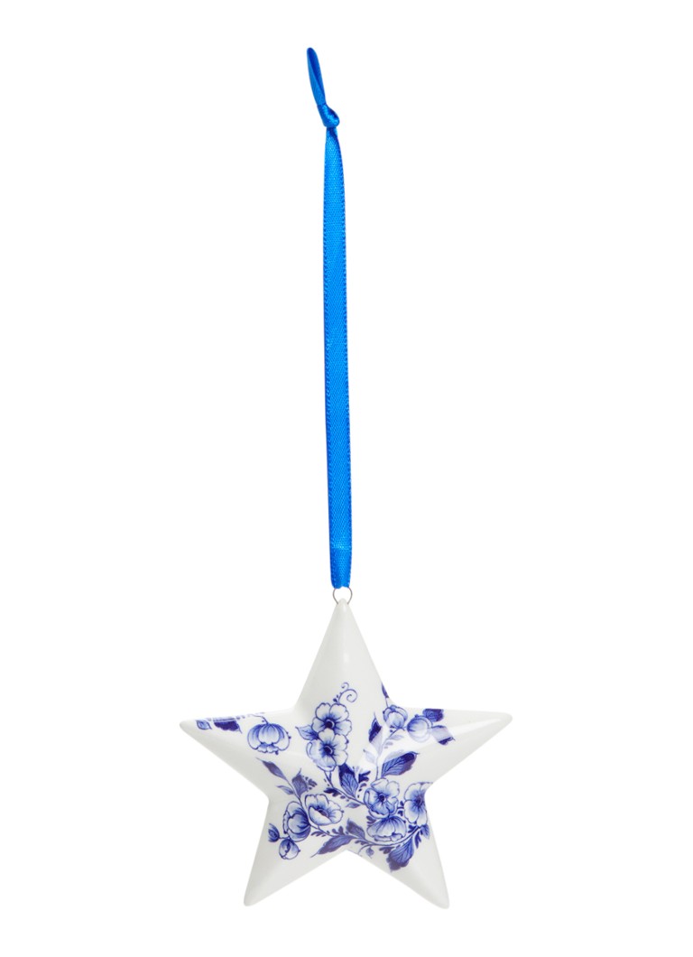Heinen Delfts Blauw Kerstster kersthanger 8 cm Gebroken wit - Deal