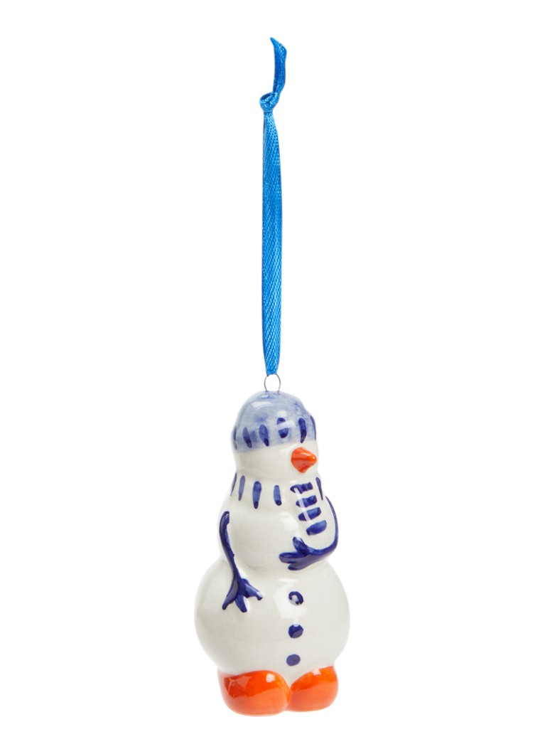 Heinen Delfts Blauw Sneeuwman kersthanger 8,5 cm Gebroken wit - Deal