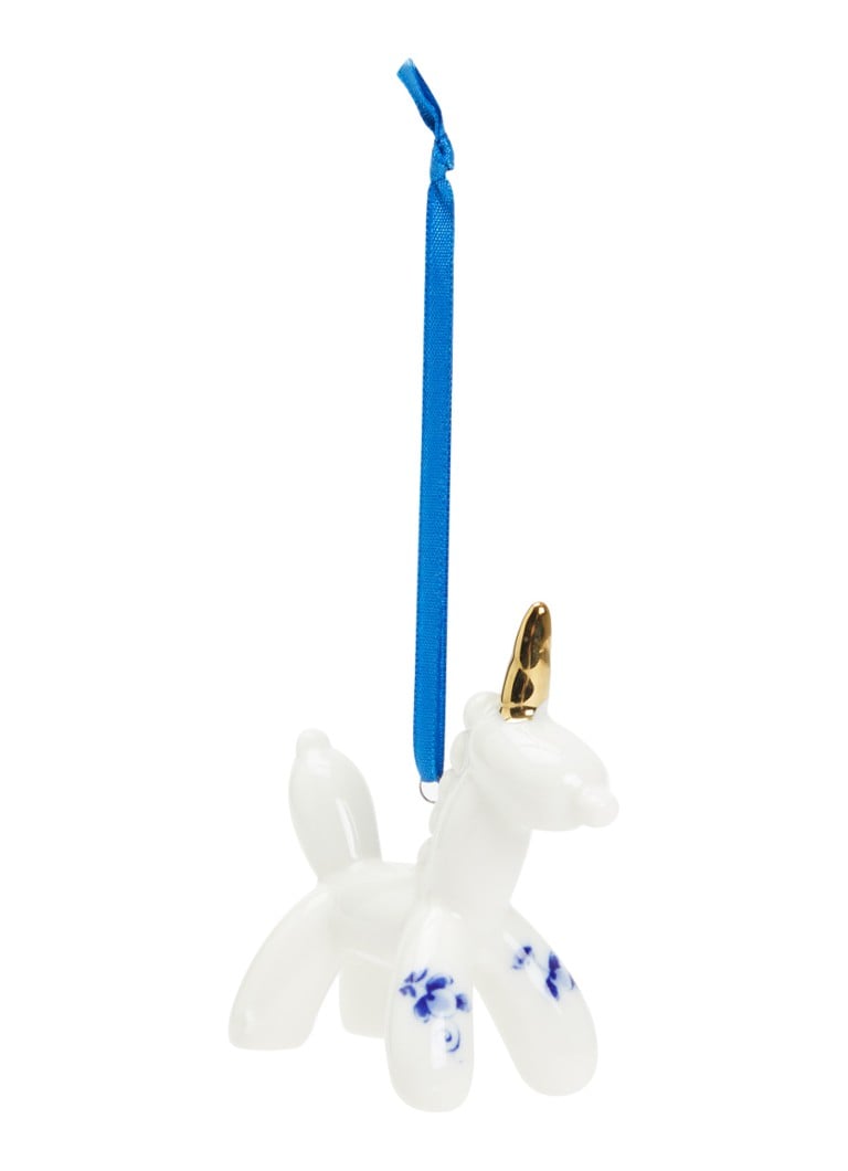 Heinen Delfts Blauw Ballondier Eenhoorn kersthanger 8 cm Gebroken wit - Deal