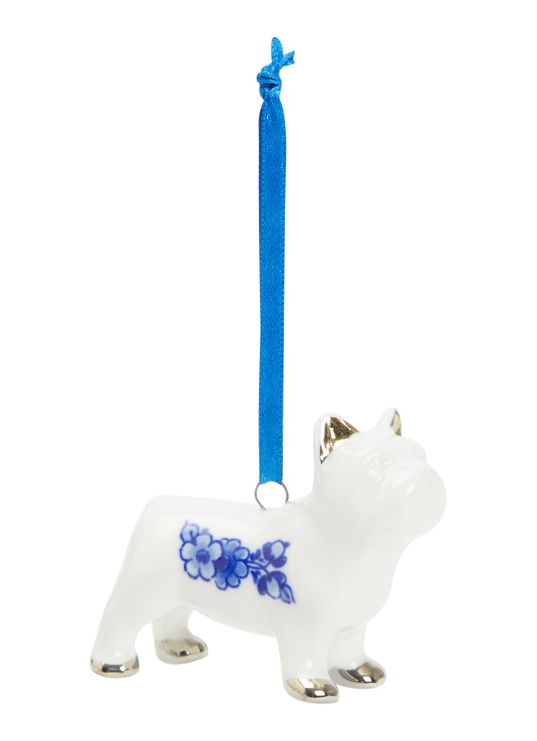 Heinen Delfts Blauw Bulldog kersthanger 5,5 cm Gebroken wit - Deal