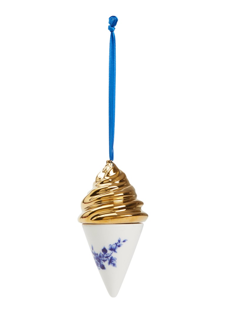 Heinen Delfts Blauw Ijshoorntje kersthanger 10,5 cm Goud - Deal