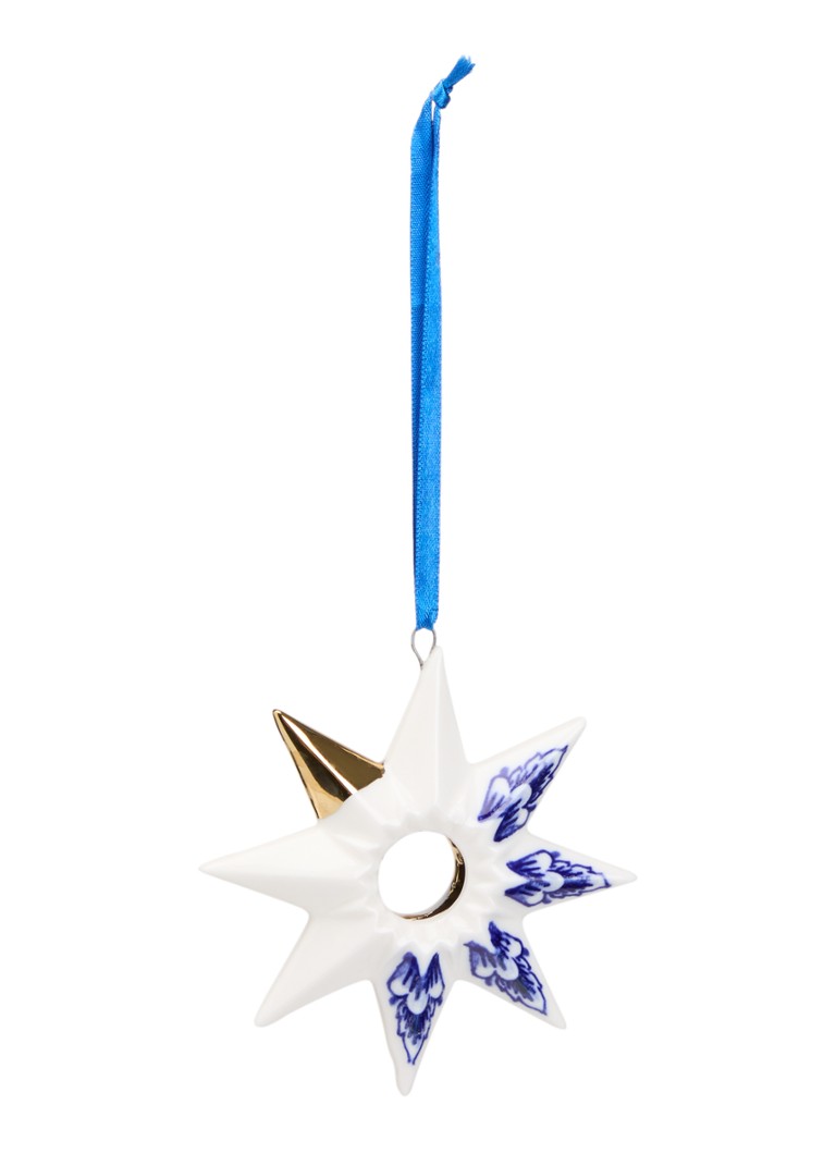 Heinen Delfts Blauw Ster 1 kersthanger 9,5 cm Gebroken wit - Deal