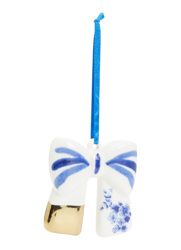 Heinen Delfts Blauw Strik Goud kersthanger 7,5 cm Gebroken wit - Deal