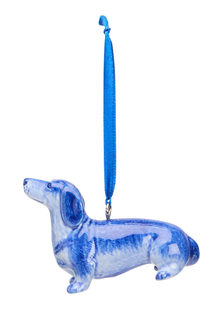 Heinen Delfts Blauw Teckel kersthanger 6 cm Blauw - Deal