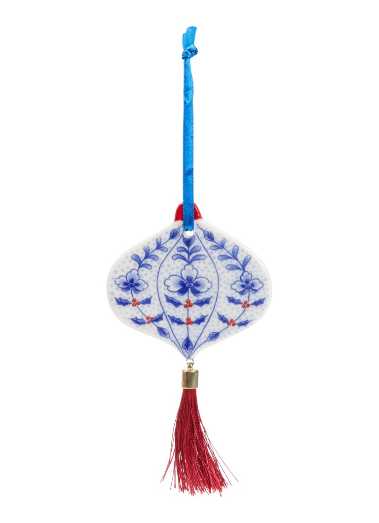 Heinen Delfts Blauw Ui kersthanger plat 6,5 cm Gebroken wit - Deal