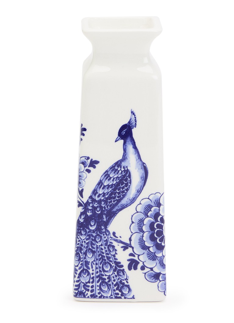 Heinen Delfts Blauw Bloem en Pauw vaas 16 cm Blauw - Deal