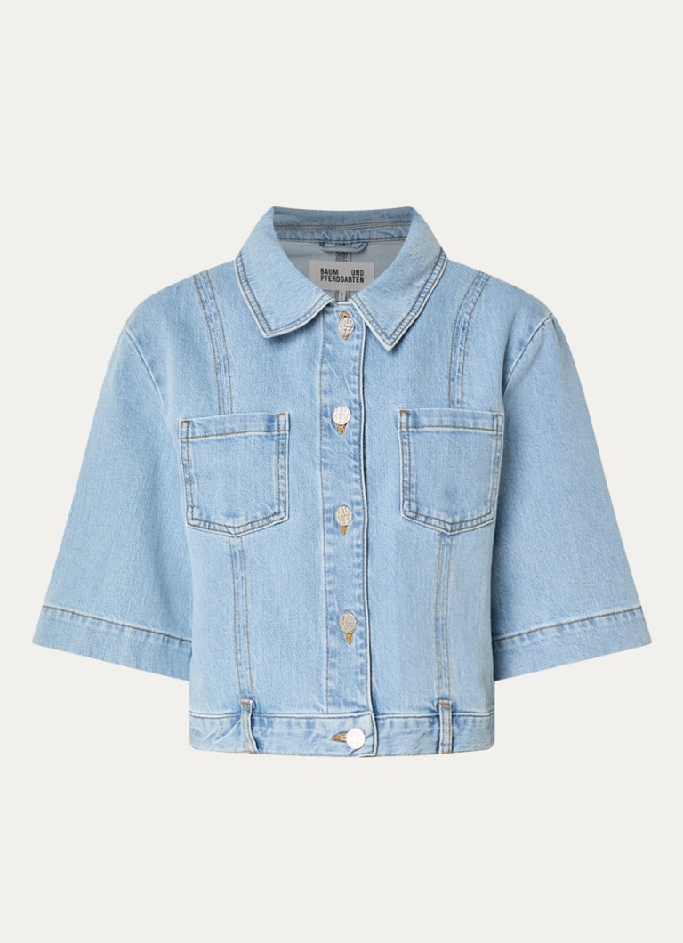 Baum und Pferdgarten Dames Blouse van denim met borstzakken in de kleur Lichtblauw, maat: 38