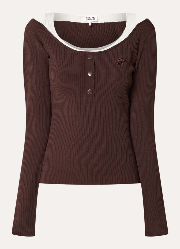 Baum und Pferdgarten Dames Clary top met ribstructuur en logoborduring in de kleur Bruin, maat: 34