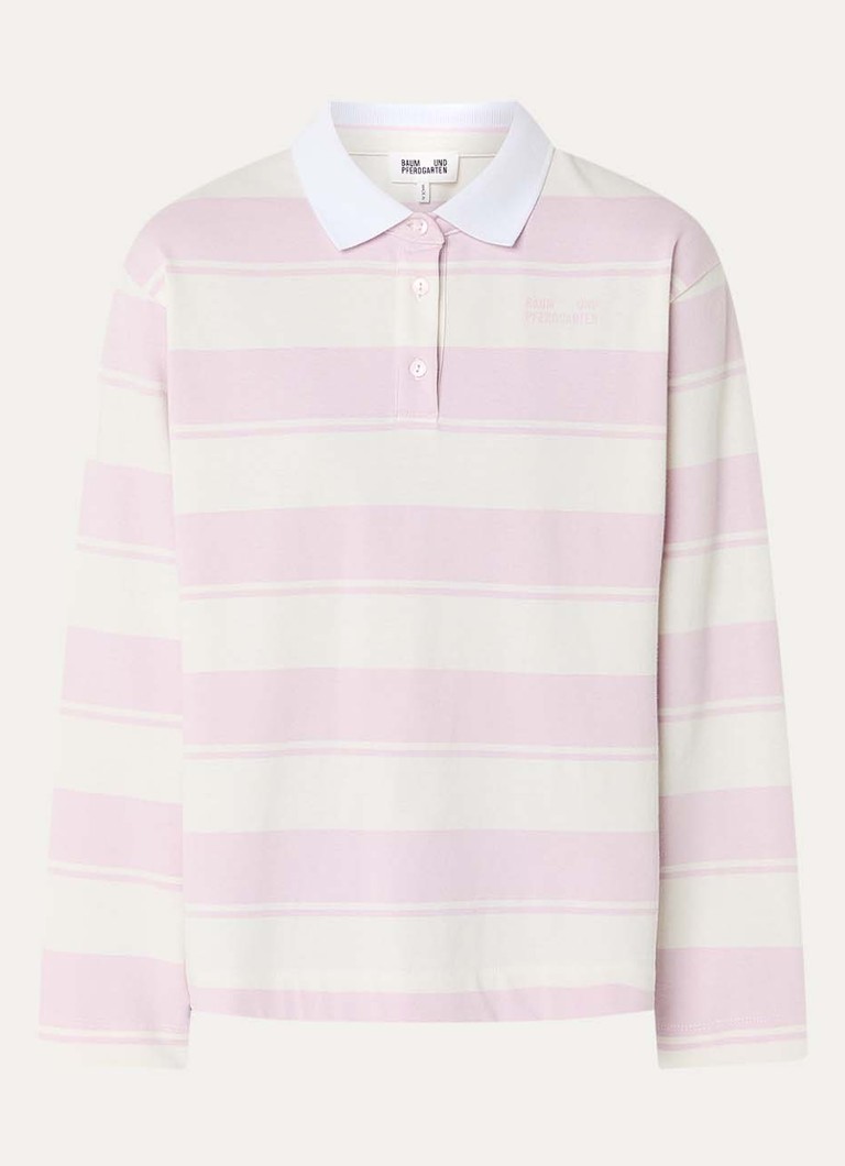 Baum und Pferdgarten Dames Jeanne longsleeve met streepprint en polokraag in de kleur Roze, maat: XS