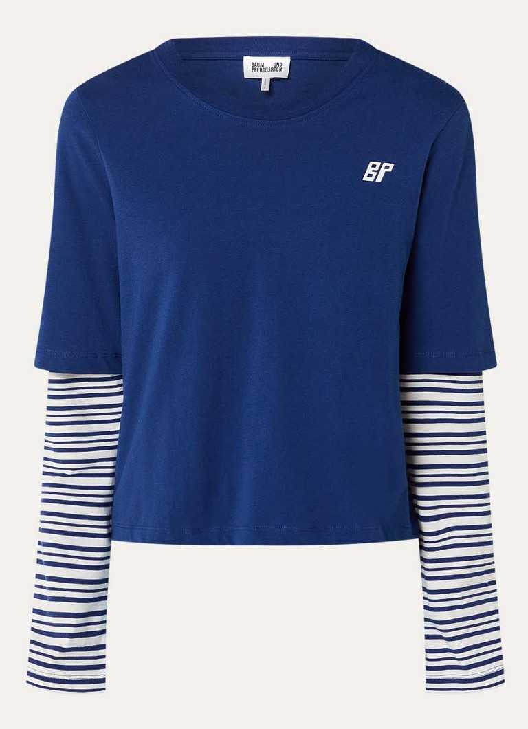 Baum und Pferdgarten Dames Jolin longsleeve met streepprint en logo in de kleur Blauw, maat: 38