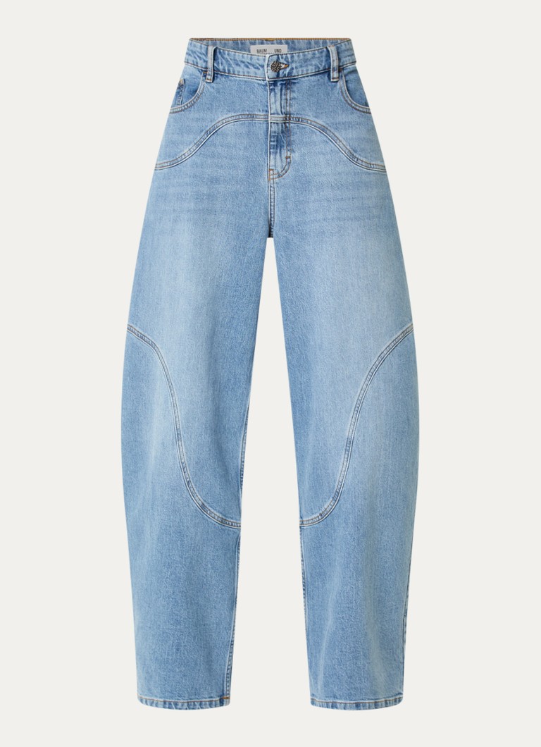 Baum und Pferdgarten Dames Napolen high waist wide leg jeans met lichte wassing in de kleur Indigo, maat: W28/L32