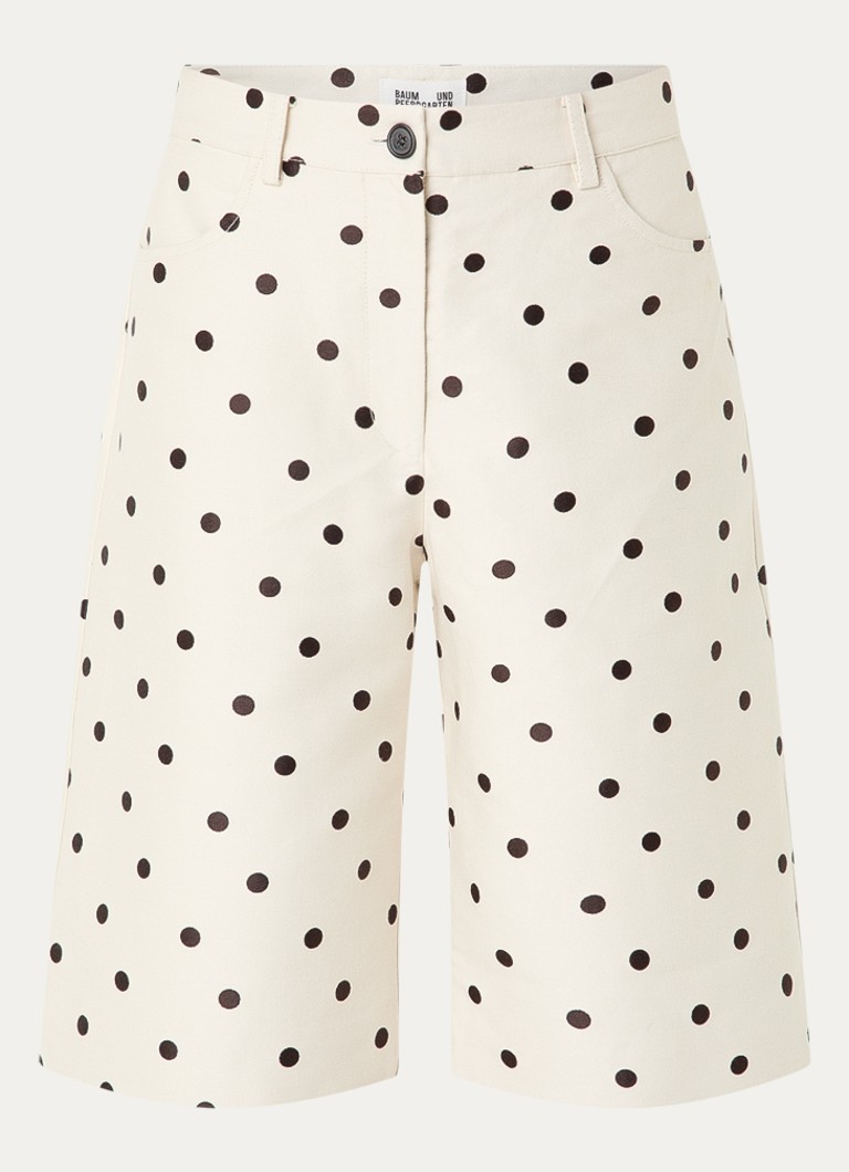 Baum und Pferdgarten Dames Nianne high waist wide fit korte broek met stippenprint in de kleur Creme, maat: 34