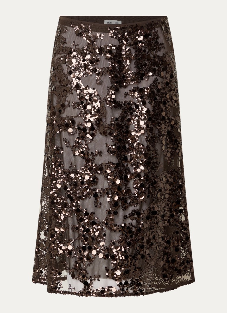 Baum und Pferdgarten Dames Shania midi rok met pailletten in de kleur Donkerbruin, maat: 40
