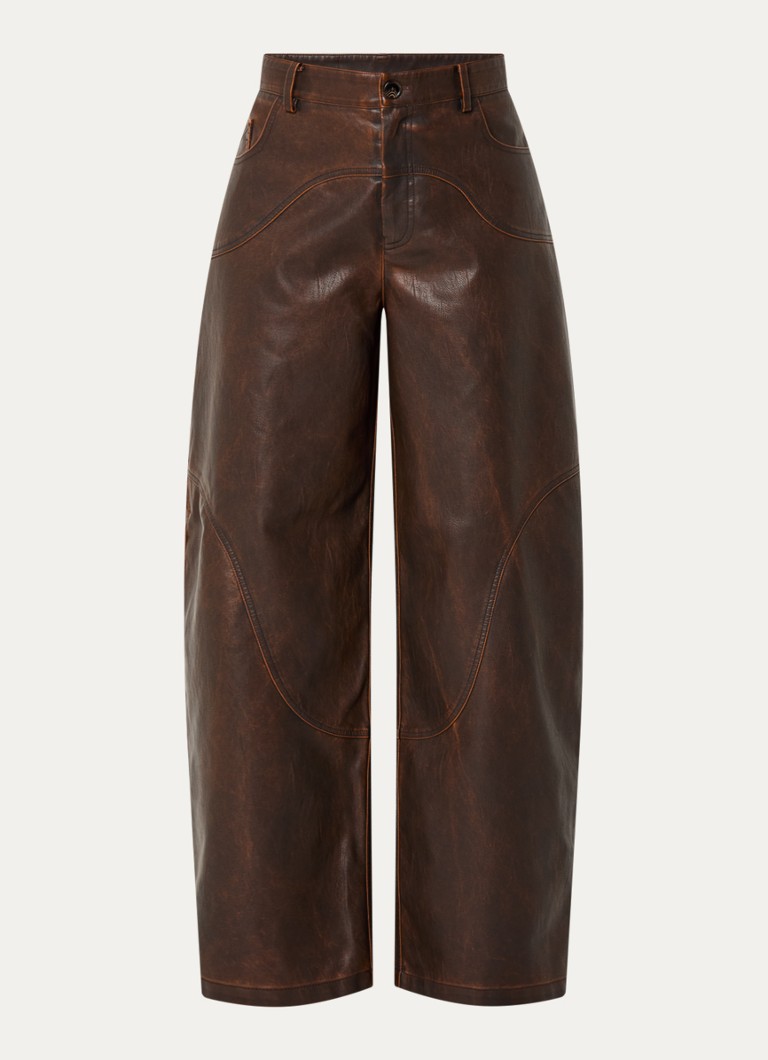 Baum und Pferdgarten Dames Napolen high waist wide fit broek van imitatieleer met steekzakken in de kleur Bruin, maat: 40