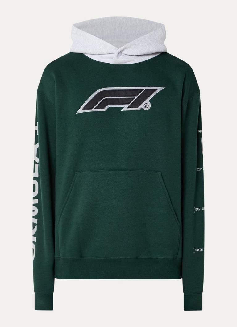 F1 Heren All Hands hoodie met logo- en backprint in de kleur Donkergroen, maat: XXL