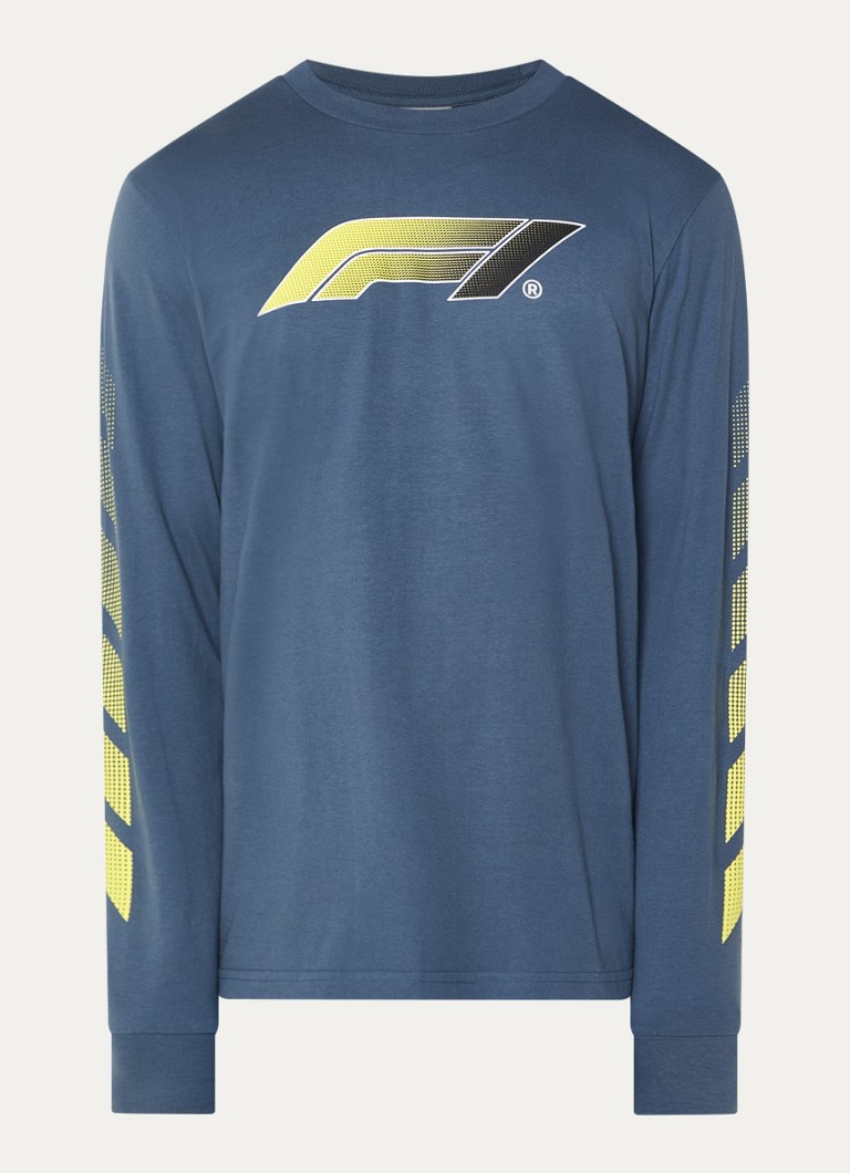 F1 Heren Victory longsleeve met logo- en backprint in de kleur Staalblauw, maat: XXL