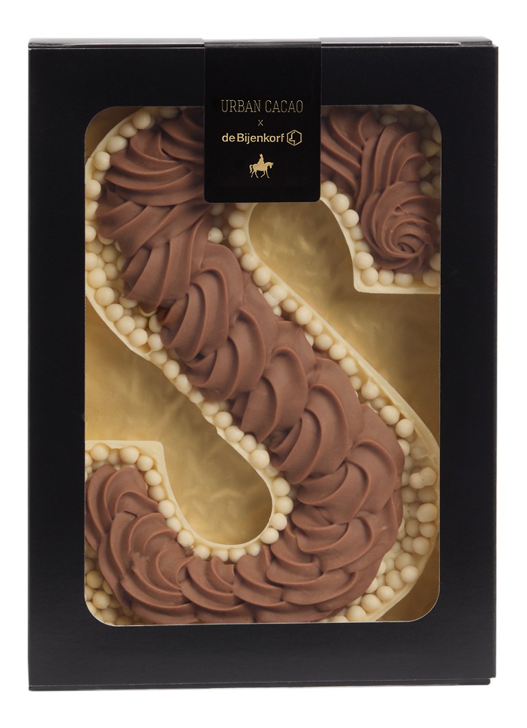 Urban Cacao Witte chocoladeletter met pralinévulling en parels 200 gram S - Deal