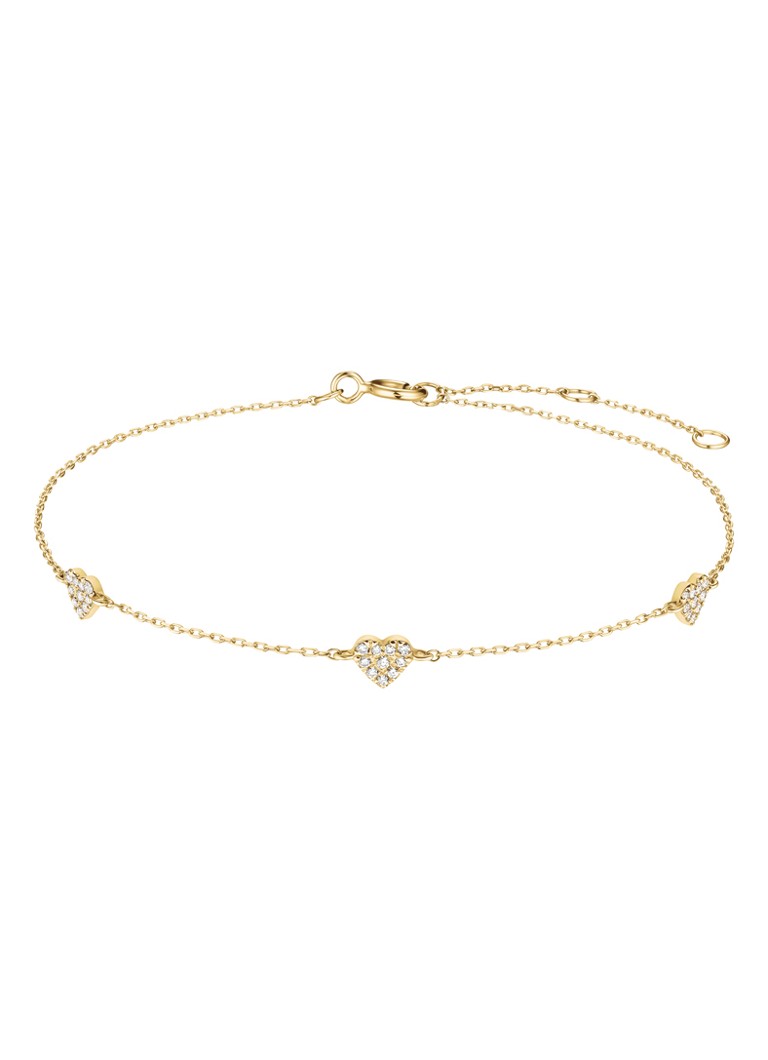 Rosefield Dames Triple Heart Pave armband van 14 karaat geelgoud