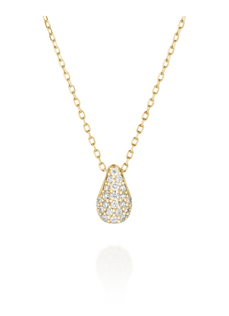 Rosefield Dames Teardrop Pave ketting van 14 karaat geelgoud