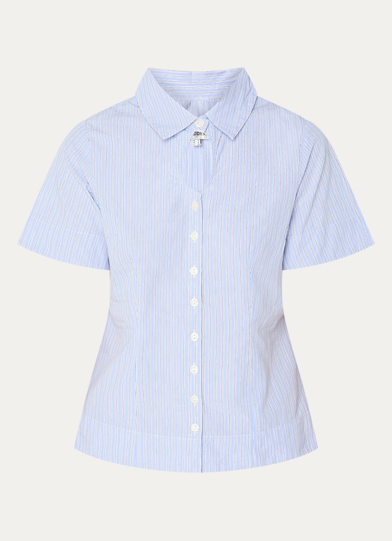 Damson Madder Dames Ebba blouse met streepprint in de kleur Blauw, maat: 34