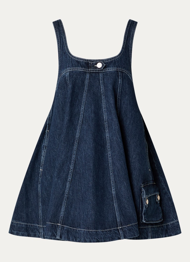 Damson Madder Dames Immy A-lijn mini denimjurk met steekzakken in de kleur Indigo, maat: 38