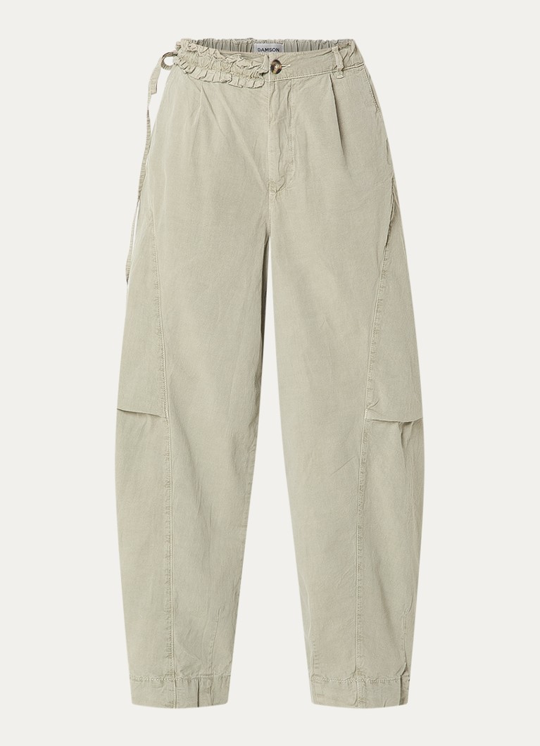 Damson Madder Dames Liv mid waist straight fit broek met steekzakken in de kleur Groen, maat: 34