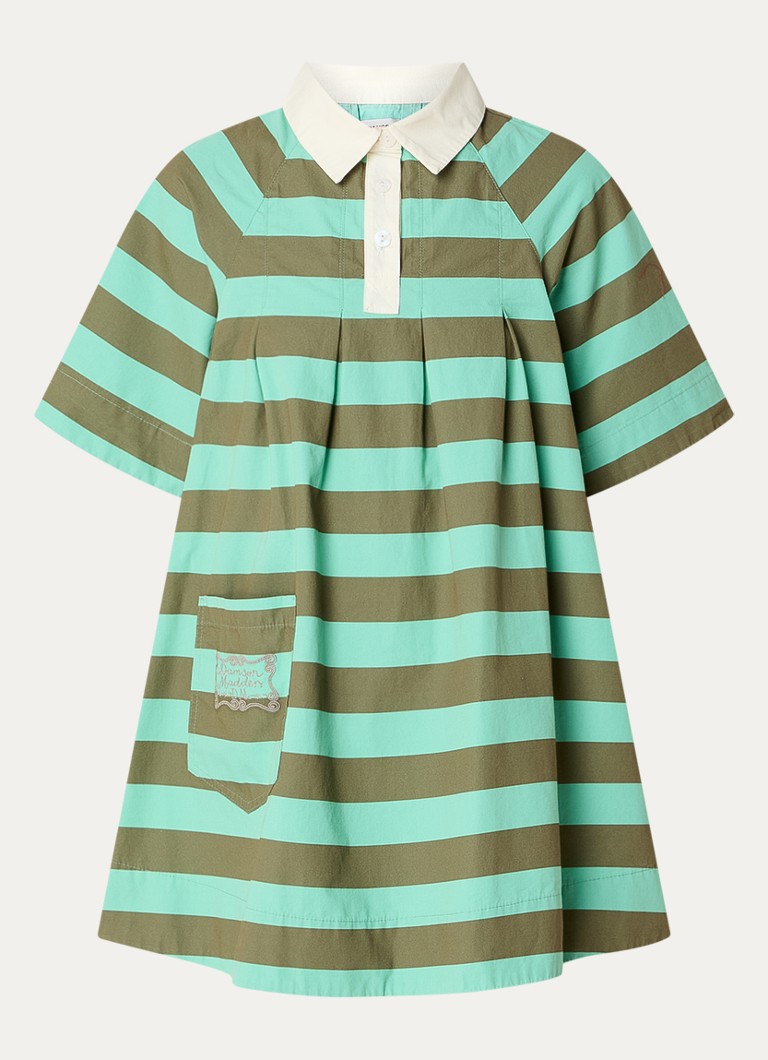 Damson Madder Dames Maggi mini jurk met polokraag en streepdessin in de kleur Groen, maat: 36