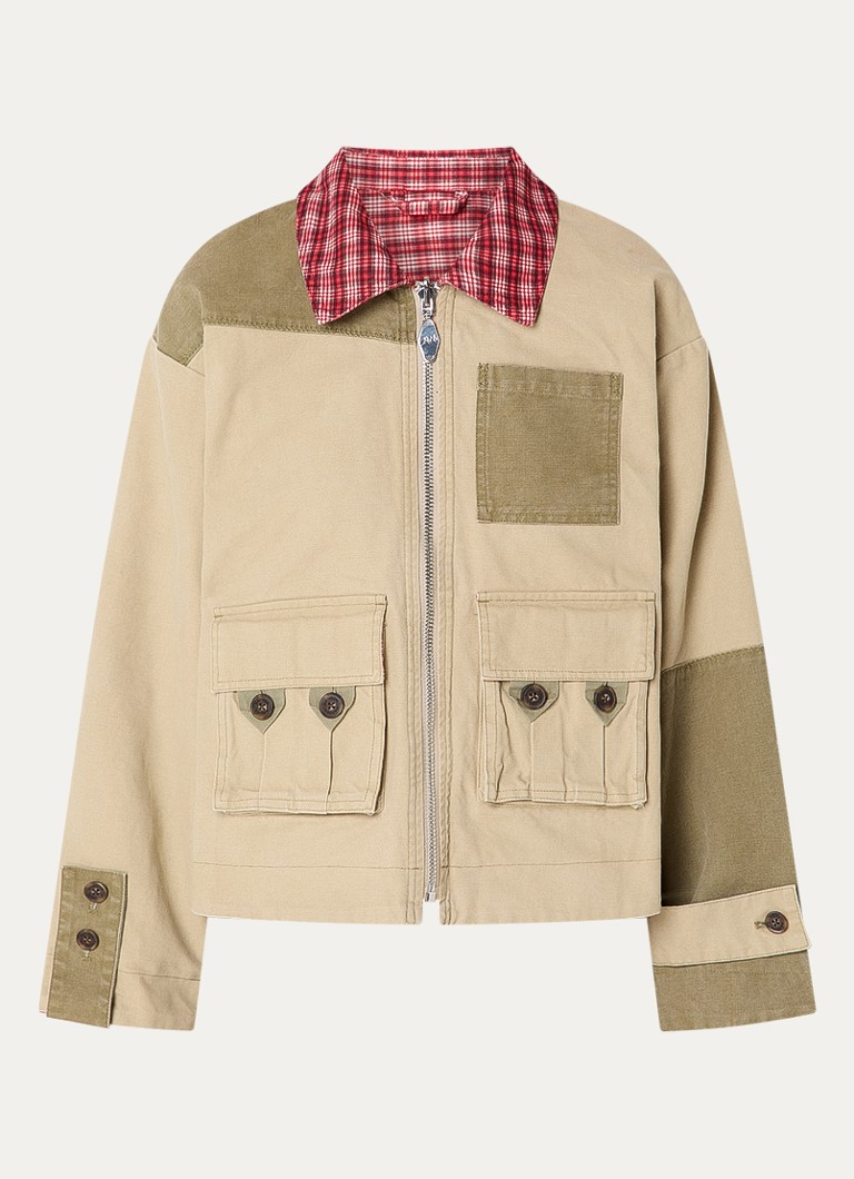 Damson Madder Dames Marcelle reversible jack met klepzakken in de kleur Beige, maat: 34