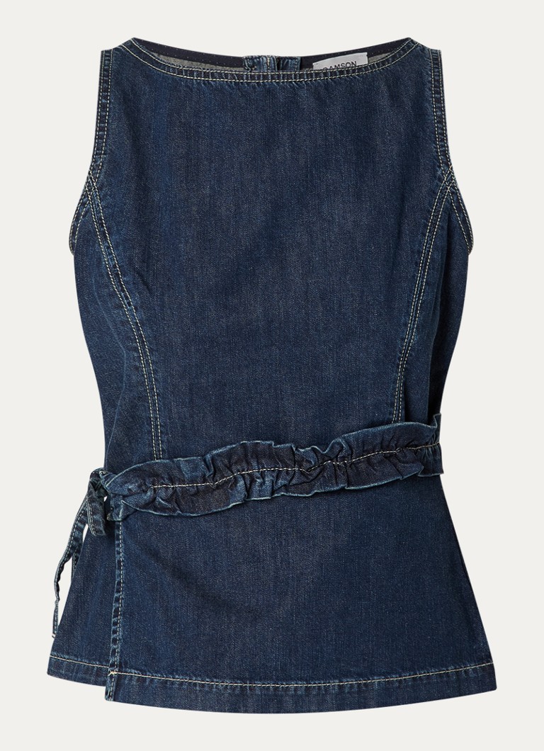 Damson Madder Dames Maxime top van denim met overslag in de kleur Indigo, maat: 34