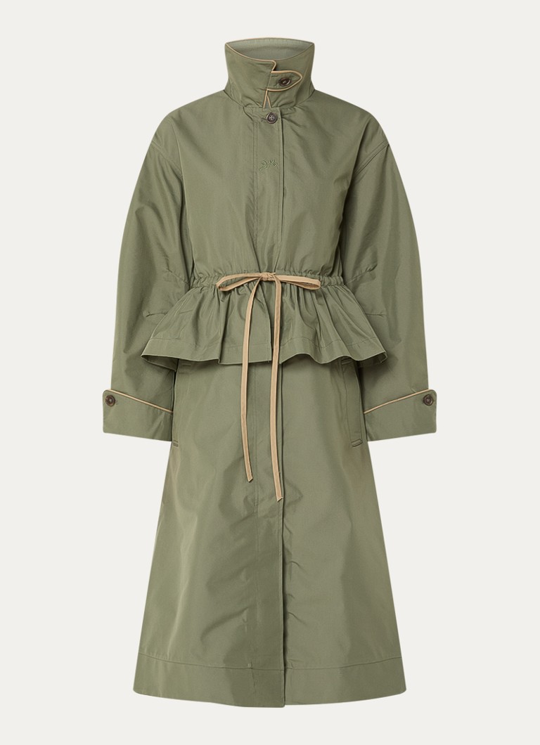 Damson Madder Dames Myrtle trenchcoat met strikceintuur in de kleur Groen, maat: 34