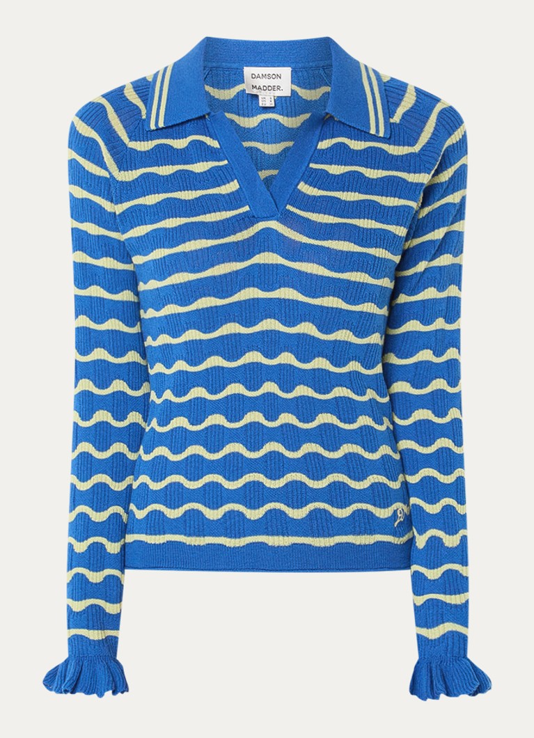 Damson Madder Dames Silvia fijngebreide trui in merino wolblend in de kleur Blauw, maat: 34