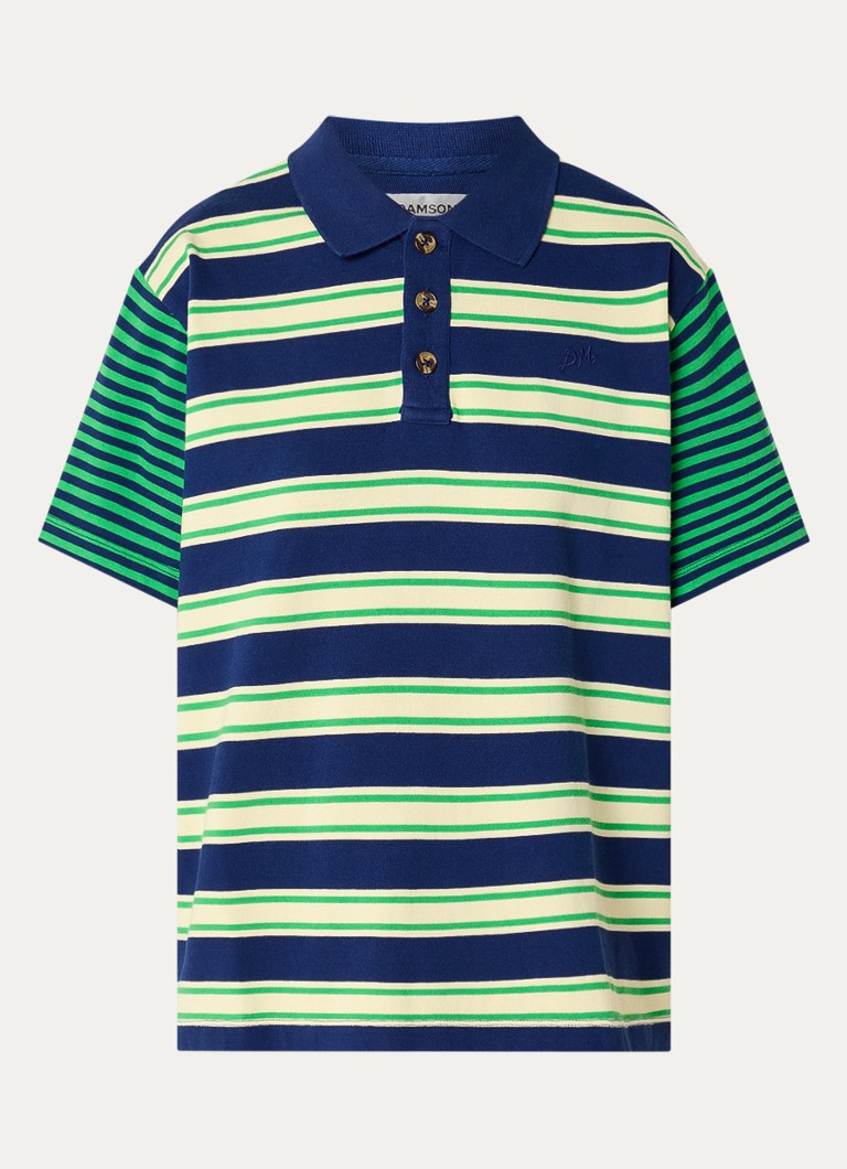Damson Madder Dames Zia Polo met streepprint in de kleur Donkerblauw, maat: 38