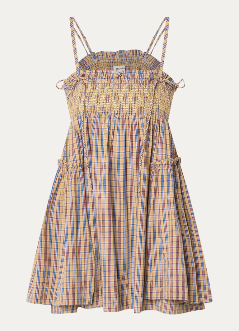 Damson Madder Dames Lilo mini jurk met ruitdessin in de kleur Geel, maat: 36