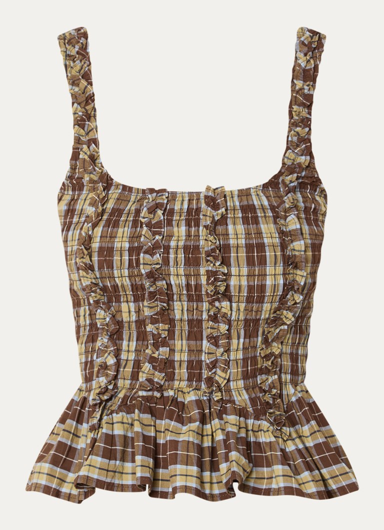 Damson Madder Dames Taphi top met ruitdessin in de kleur Bruin, maat: 36