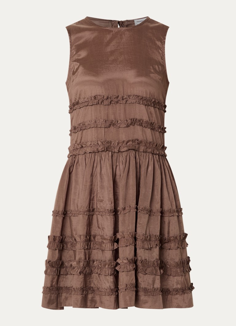Damson Madder Dames Midi jurk met volant in de kleur Chocoladebruin, maat: 36