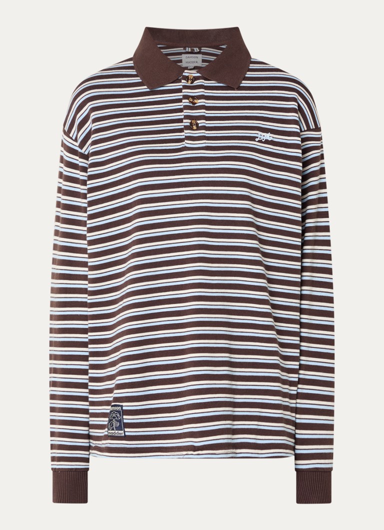 Damson Madder Dames Remie regular fit polo met streepprint in de kleur Chocoladebruin, maat: 34