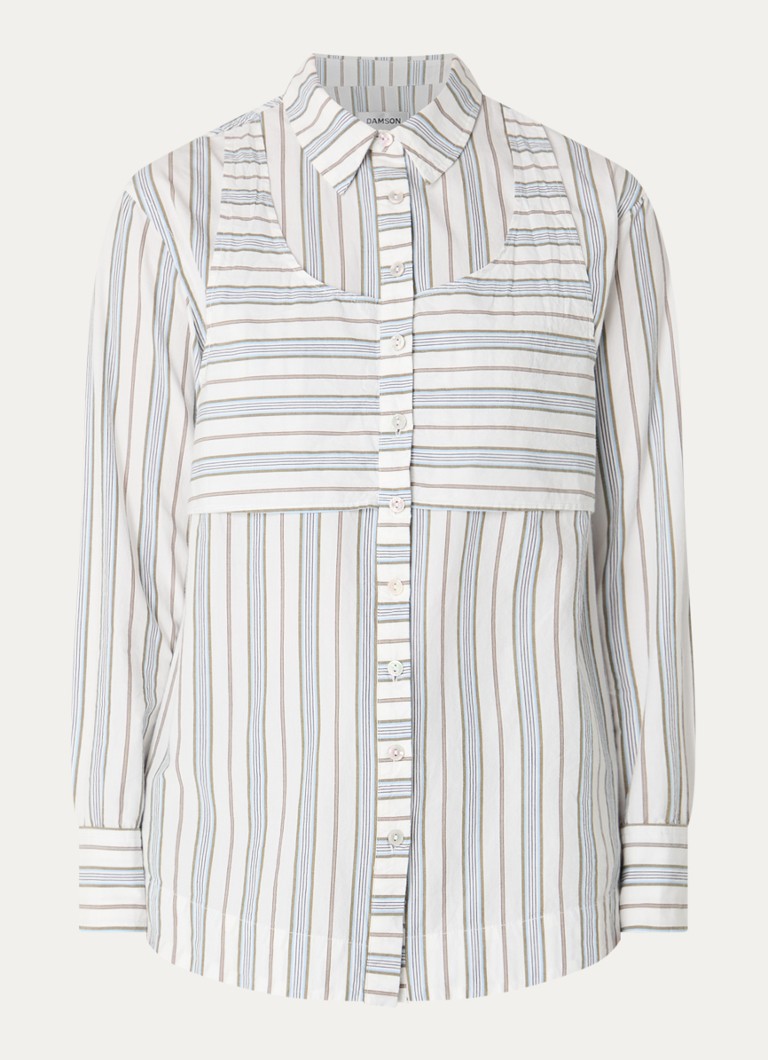 Damson Madder Dames Valeria oversized blouse met streepprint in de kleur Gebroken wit, maat: 34