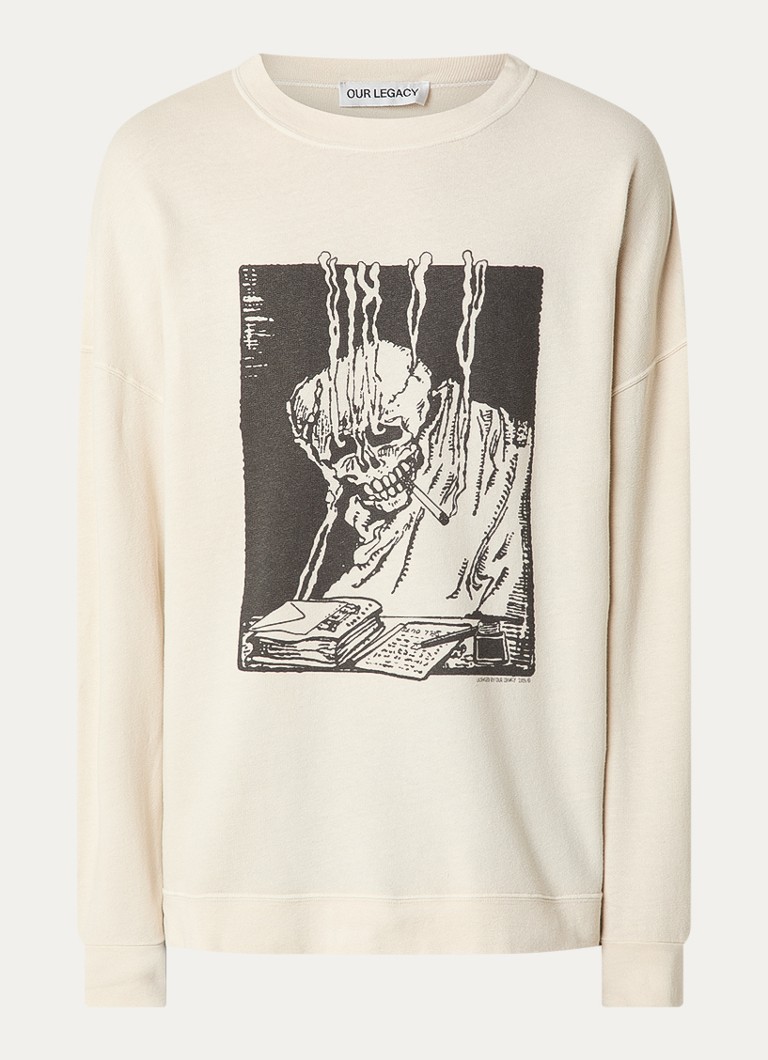 Our Legacy Heren Slack longsleeve in linnenblend met front- en backprint in de kleur Beige, maat: 50
