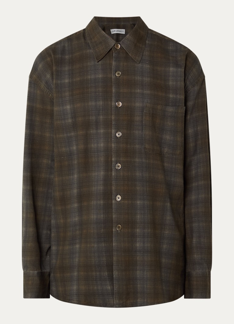 Our Legacy Heren Overshirt met ruitdessin en borstzak in de kleur Bronsgroen, maat: 50